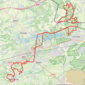 Itinéraire Antwerpse Kempen MTB, distance, dénivelé, altitude, carte, profil, trace GPS