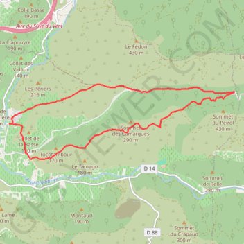 Itinéraire La Portanière - Baisse des Camargues - Vallon Loubier - PIERREFEU - 83, distance, dénivelé, altitude, carte, profil, trace GPS