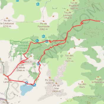 Itinéraire Tuc de Bouc et pic de la Mède depuis Frechendech, distance, dénivelé, altitude, carte, profil, trace GPS