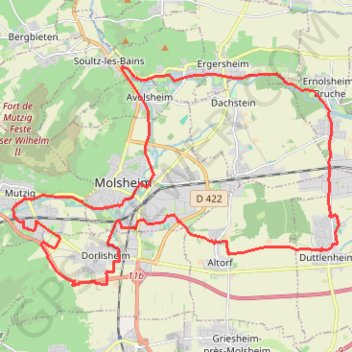 Itinéraire Circuit Cyclotourisme de Molsheim - Mutzig, distance, dénivelé, altitude, carte, profil, trace GPS