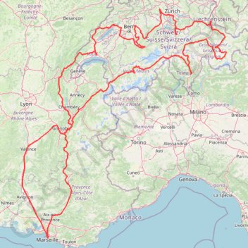 Itinéraire Tour de Suisse août V2, distance, dénivelé, altitude, carte, profil, trace GPS