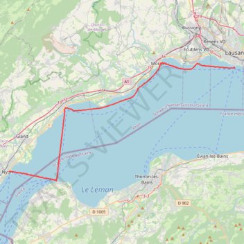 Itinéraire Ferry Nyon - Lausanne, distance, dénivelé, altitude, carte, profil, trace GPS