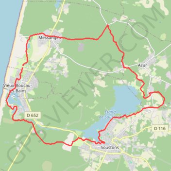 Itinéraire Vieux-Boucau - Messanges - Soustons, distance, dénivelé, altitude, carte, profil, trace GPS