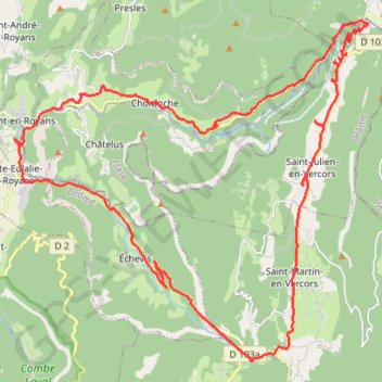 Itinéraire Saint-Julien-en-Vercors - Grands Goulets - Pont-en-Royans, distance, dénivelé, altitude, carte, profil, trace GPS