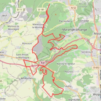 Itinéraire Rombas - Saulny, distance, dénivelé, altitude, carte, profil, trace GPS