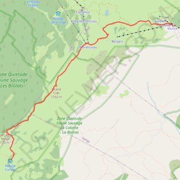 Itinéraire Curson - Téléphérique du Fierney, distance, dénivelé, altitude, carte, profil, trace GPS
