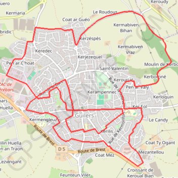 Itinéraire Guilers 13km Confinement, distance, dénivelé, altitude, carte, profil, trace GPS