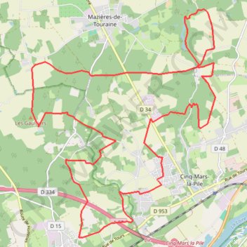 Itinéraire Cinq-Mars-la-Pile, Maziéres-de-Touraine, Langeais, distance, dénivelé, altitude, carte, profil, trace GPS