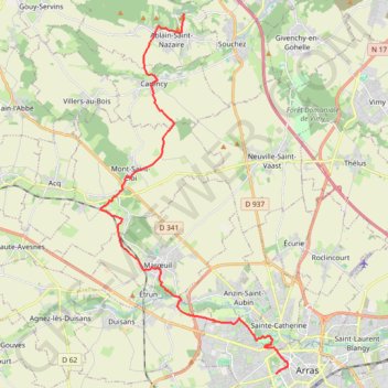 Itinéraire Arras - Notre-Dame-de-Lorette, distance, dénivelé, altitude, carte, profil, trace GPS