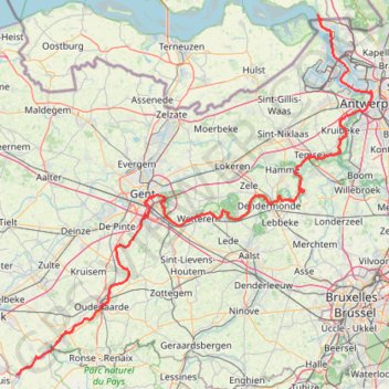 Itinéraire Schelderoute, distance, dénivelé, altitude, carte, profil, trace GPS