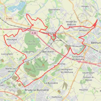 Itinéraire Boucle depuis Annezin, distance, dénivelé, altitude, carte, profil, trace GPS