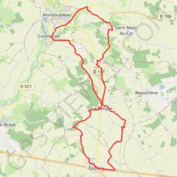 Itinéraire Boucle Cormenon - Mondoubleau - Épuisay, distance, dénivelé, altitude, carte, profil, trace GPS
