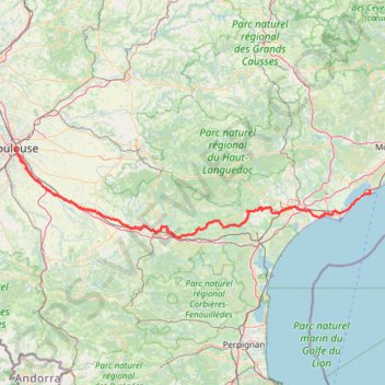 Itinéraire Sète (Sète) - Toulouse (31000-31500), Haute-Garonne, Occitanie, France, distance, dénivelé, altitude, carte, profil, trace GPS