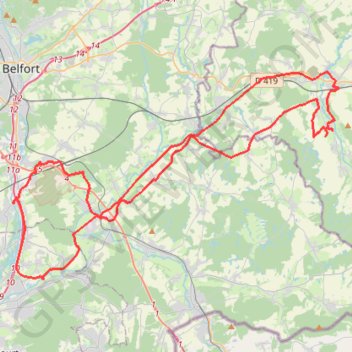 Itinéraire Circuit entre Trévenans et Dannemarie, distance, dénivelé, altitude, carte, profil, trace GPS