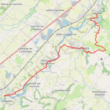 Itinéraire Carbonne - Cazères, distance, dénivelé, altitude, carte, profil, trace GPS