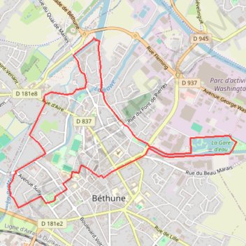 Itinéraire Le sentier de Catorive - Béthune, distance, dénivelé, altitude, carte, profil, trace GPS