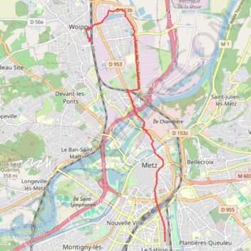 Itinéraire De Woippy à Metz-Sablon, distance, dénivelé, altitude, carte, profil, trace GPS
