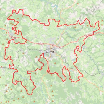 Itinéraire Monts de Guéret - Tour des Monts de Guéret, distance, dénivelé, altitude, carte, profil, trace GPS