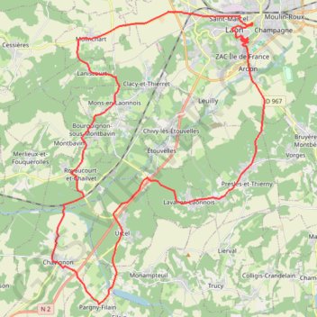 Itinéraire Collines du Laonnois, distance, dénivelé, altitude, carte, profil, trace GPS