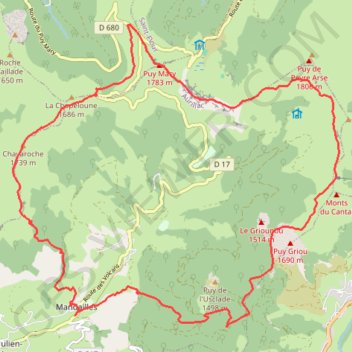 Itinéraire Parcours 15 rouge - La Ronde des Puys, distance, dénivelé, altitude, carte, profil, trace GPS