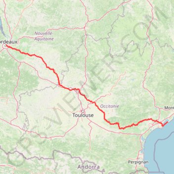Itinéraire Bordeaux - Sète, distance, dénivelé, altitude, carte, profil, trace GPS