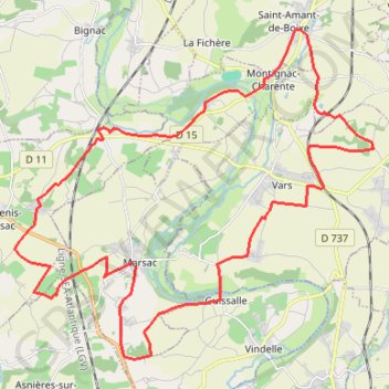 Itinéraire Marsac 36 kms, distance, dénivelé, altitude, carte, profil, trace GPS