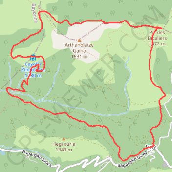Itinéraire TOUR de ZINGOLATZE depuis Irati, distance, dénivelé, altitude, carte, profil, trace GPS