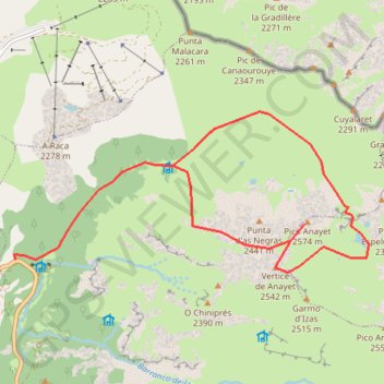 Itinéraire Anayet par canal Roya, distance, dénivelé, altitude, carte, profil, trace GPS