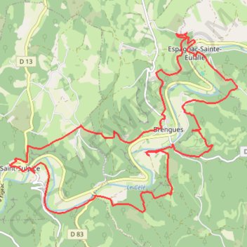 Itinéraire Boucle Saint sulpice-espagnac, distance, dénivelé, altitude, carte, profil, trace GPS