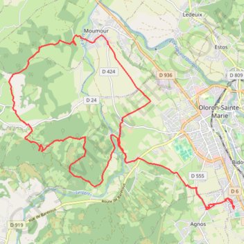 Itinéraire Oloron-Sainte-Marie - Entre Gaves et Joos en VTT, distance, dénivelé, altitude, carte, profil, trace GPS