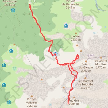 Itinéraire Belledonne - Puy Gris (Selle du), distance, dénivelé, altitude, carte, profil, trace GPS