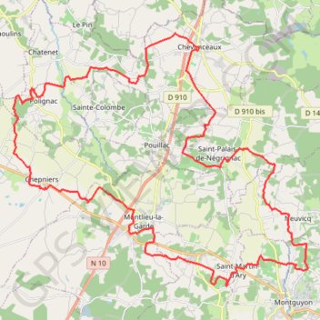 Itinéraire Montlieu 48km, distance, dénivelé, altitude, carte, profil, trace GPS