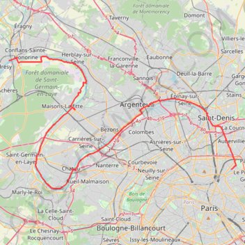 Itinéraire Paris - Conflans-Sainte-Honorine, distance, dénivelé, altitude, carte, profil, trace GPS