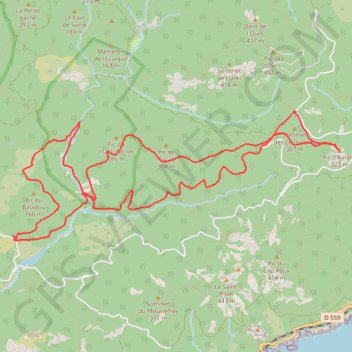 Itinéraire Randonnée au pic d'Aurelle dans le massif de l'Esterel, distance, dénivelé, altitude, carte, profil, trace GPS