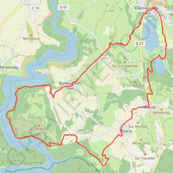 Itinéraire Entre Clairvaux-les-Lacs et Vouglans, distance, dénivelé, altitude, carte, profil, trace GPS