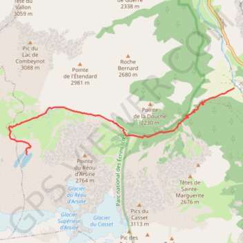 Itinéraire Randonnée lac d'arsine, distance, dénivelé, altitude, carte, profil, trace GPS