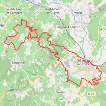 Itinéraire Chateauneuf/Charente 42 kms, distance, dénivelé, altitude, carte, profil, trace GPS