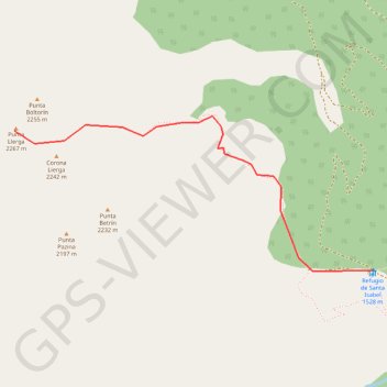 Itinéraire Punta Llerga depuis le collado de Santa Isabel, distance, dénivelé, altitude, carte, profil, trace GPS