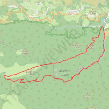 Itinéraire Zuparrobi en circuit depuis la route d'Eratsun, distance, dénivelé, altitude, carte, profil, trace GPS