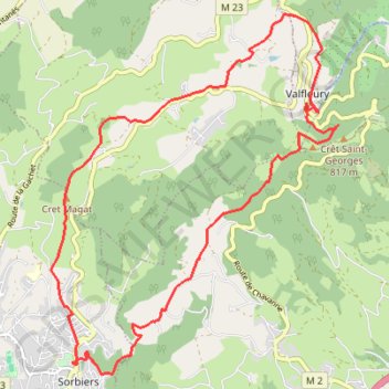 Itinéraire Valfleury - Sorbiers - Valfleury, distance, dénivelé, altitude, carte, profil, trace GPS