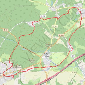 Itinéraire Bonnelles, distance, dénivelé, altitude, carte, profil, trace GPS