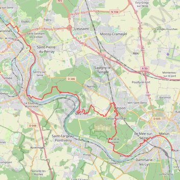 Itinéraire GR2 de Evry à Melun, distance, dénivelé, altitude, carte, profil, trace GPS