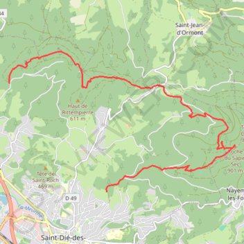 Itinéraire Saint Dié, distance, dénivelé, altitude, carte, profil, trace GPS
