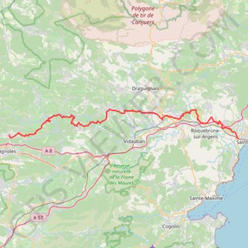 Itinéraire GR653A Randonnée de Fréjus à Le Val (Var), distance, dénivelé, altitude, carte, profil, trace GPS