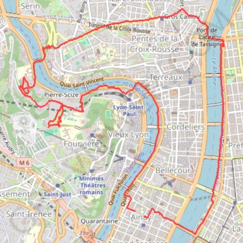 Itinéraire Saône-Croix Rousse-Rhône, distance, dénivelé, altitude, carte, profil, trace GPS