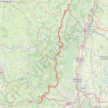 Itinéraire Cluny - Affoux, distance, dénivelé, altitude, carte, profil, trace GPS