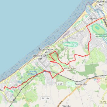 Itinéraire De Villers à la gare de Deauville, distance, dénivelé, altitude, carte, profil, trace GPS