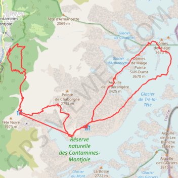Itinéraire Massif du Mont Blanc - Dômes de Miage, distance, dénivelé, altitude, carte, profil, trace GPS