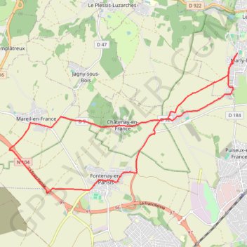 Itinéraire Paris-Mantes, distance, dénivelé, altitude, carte, profil, trace GPS