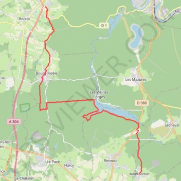 Itinéraire GR12 Rocroi - Montcornet, distance, dénivelé, altitude, carte, profil, trace GPS